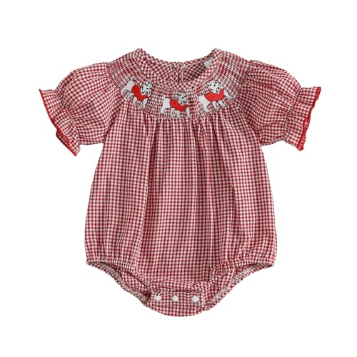 Image of Kuriozud Newborn Baby Girl Football Outfit Smocked Ruffle Romper Short Sleeve Jumpsuit Cute Baby Girl Clothes