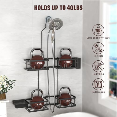 REINHARDT Adjustable Shower Caddy Hanging Rustproof Shower Caddy for Handheld Showerheads, Shower Organizer with Hooks Soap Holder Toothbrush Holder, Anti-Swing Shower Rack Bathroom Accessories, Black - Image 4