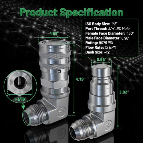 Image of Flat Face 90Skid Steer Hydraulic Quick Coupler,3 /4 inchJIC x 1 /2 inchBody Male