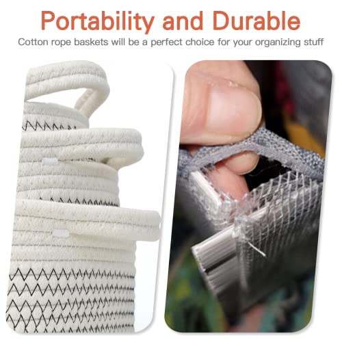 Mzvul Cotton Rope Storage Basket, 5 Pcs Woven Baskets For Organizing, Dog Toy Storage Small Baskets, Cuboid Woven Storage Basket With Handles For Baby Nursery, Bathroom Organizer Bins (Black Stripe) #TOP7
