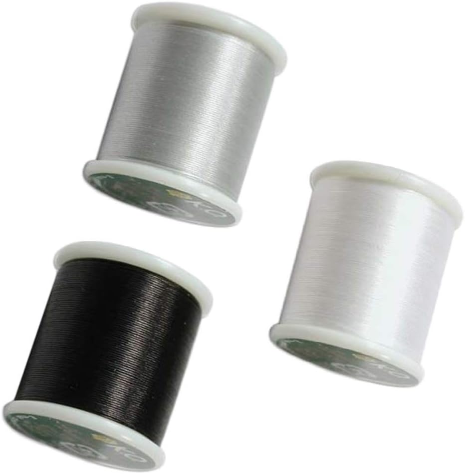 3 Color Bundle: Japanese Nylon Beading K.O. Thread for Delica/Seed Beads, White, Black & Light Grey 50 Meters per Color