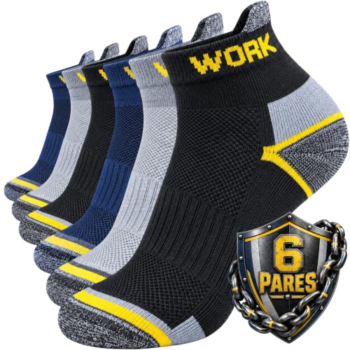 Calcetines Trabajo Hombre y Mujer Verano – Tobilleros Cortos 95 % Algodón con Talón/Punta Reforzados – Work Socks Transpirables Uso Profesional (FR/ES, Números, 40, 46, Regular, Regular, M/E)
