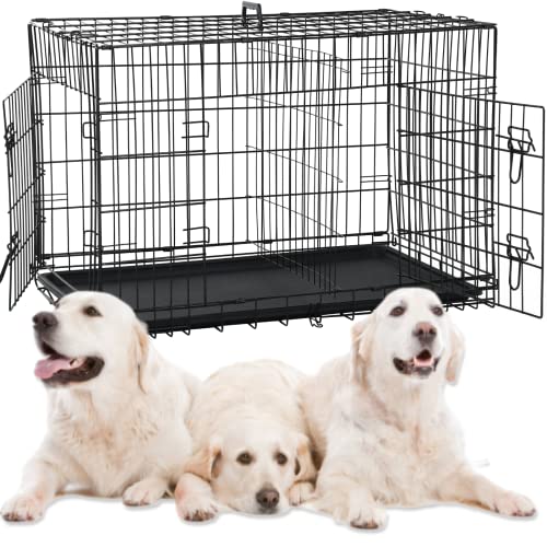 Large Dog Crate Kennel 48 Inch Metal Wire Dog Crate, Double-Door Folding Indoor and Outdoor Pet Dog Crates Dog Kennel…