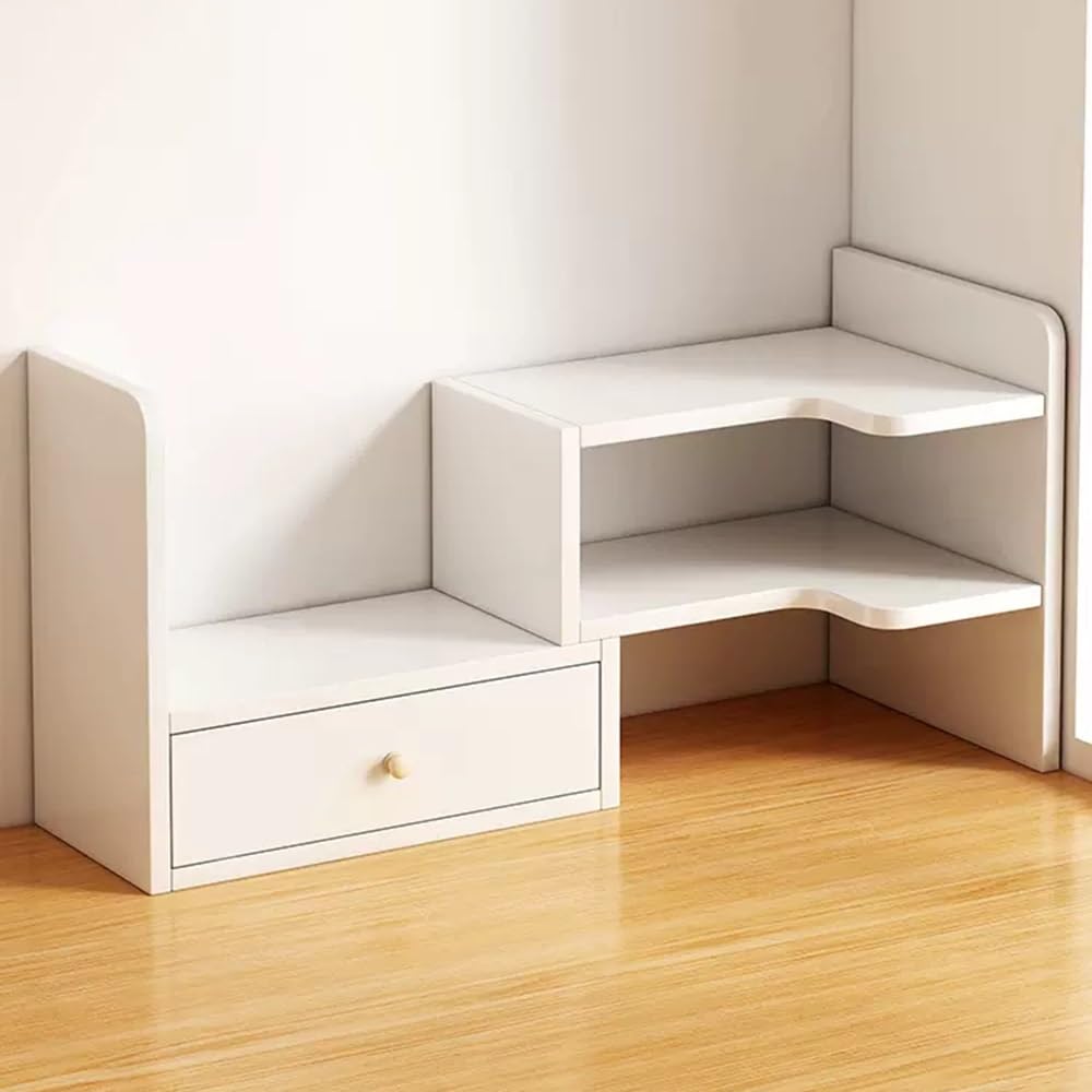 HCZION Étagères Blanches Étagères De Bureau en Bois Présentoir De Bureau Étagère De Rangement De Bureau Organisateur De Comptoir Étagère en Bambou (Color : White)