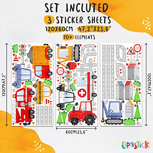 Lipastick Car Wall Decals For Kids - Transports Wall Stickers Peel And Stick Truck Stickers - Wall Decals For Boys Kids Room Bedroom - Construction Cars City Wall Decor Removable Xxl Size (Xxl, 710052022) #TOP4