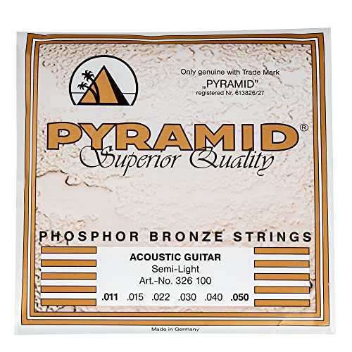Pyramid 326100 Phosphor Bronze Roundwound Hex Core Acoustic Guitar String Set, Semi Light