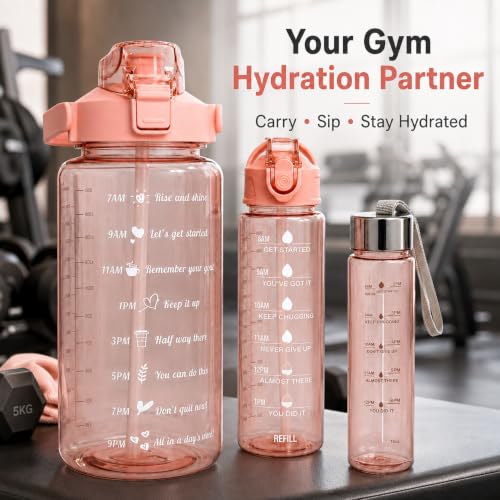 Image of Water Bottle Set of 3 for Women with Sipper, Orange