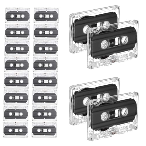 20Pack Blank Cassette Tapes 30 Minute Recording Time Clear Audio Cassettes Low Noise Standard Size Tape for Music Mixtapes and Dictation