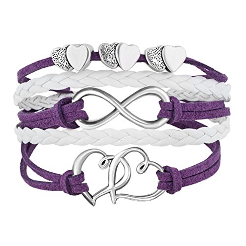 ShinyJewelry Infinity Double Heart Love Wrap Purple Leather Bracelets