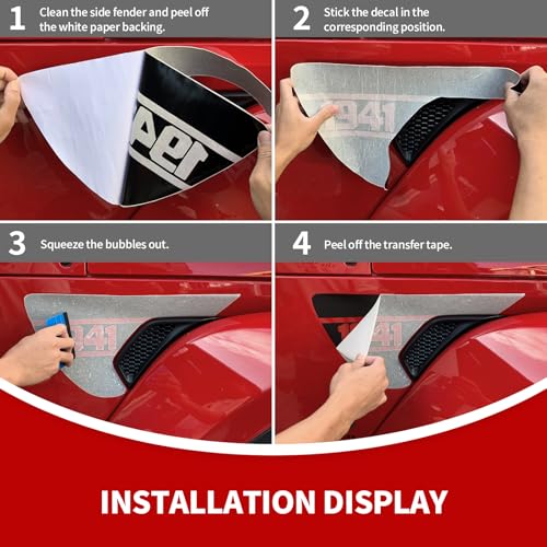 Image of JeCar Side Fender Vent Decals 1941 Vinyl Stickers Compatible with Jeep Wrangler 2018-2025 JL JLU & 2020-2025 Gladiator JT, 1 Pair