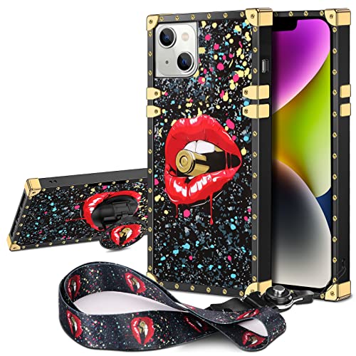 Jakpak For Iphone 14 Plus Case With Kickstand Case For Girls Women Soft Tpu Luxury With Lanyard Shockproof Protective Heavy Duty Reinforced Corners Case For Iphone 14 Plus 5G 6.7 Inch Black #TOP5