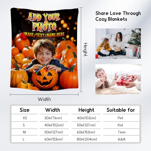 Personalized Blankets for Kids, Custom Blanket Gifts with Picture, Customized Photo Gifts, Warm Flannel Throw for Halloween Party Decoration (4 Sizes Choose)