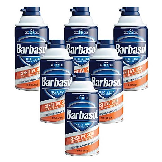 Barbasol Sensitive Skin Thick and Rich Shaving Cream for Men, 10 oz., Pack of 6