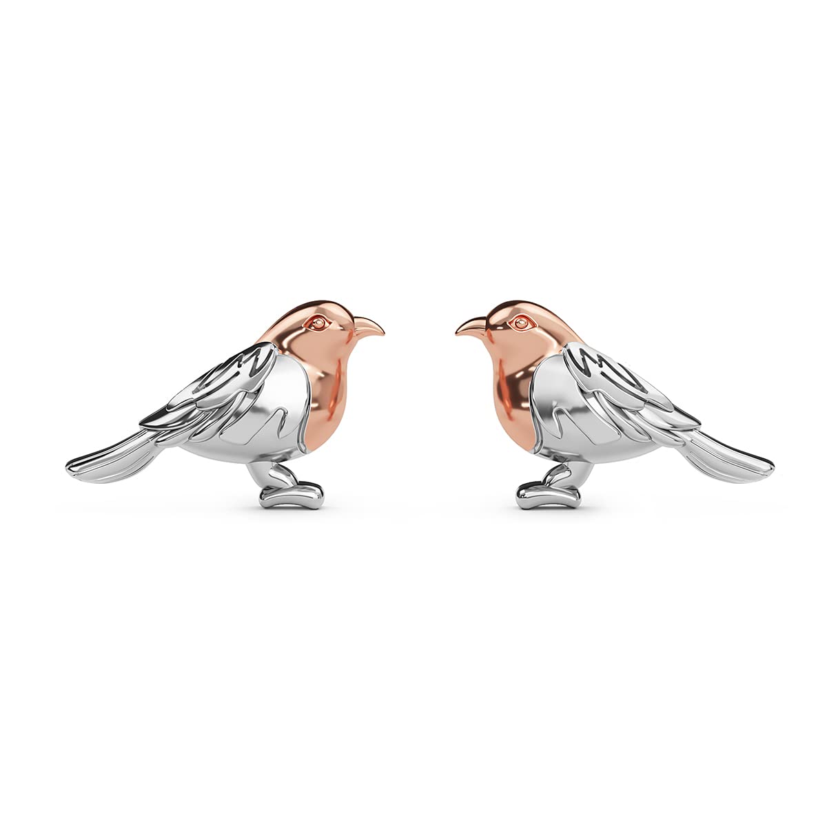 TJC Robin Bird Two Tone Stud & Dangle Earrings in Rose Gold and Platinum Plated 925 Sterling Silver Anniversary Engagement Jewellery Gift for Women and Girls