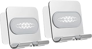 QZDAFFIC 2 Soportes de Pared para teléfono, Soporte de Pared para teléfono con Tira Adhesiva, Soporte para teléfono móvil sin perforación para baño, Dormitorio, Cocina, Oficina (Gris + Rosa)