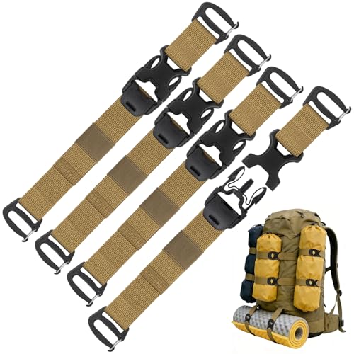 NatCasa 4 Pcs MOLLE Backpack Straps Rush Tier System Molle Attachment for Tripod Gear & Backpack Accessories Adjustable 23 Tie Down Straps Khaki