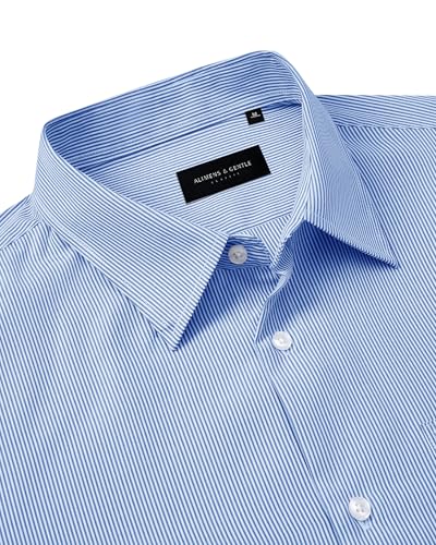 Alimens & Gentle Men's Stripe Dress Shirts Transitional Weather Long Sleeve Casual Button Down Business Shirt Poplin Top2