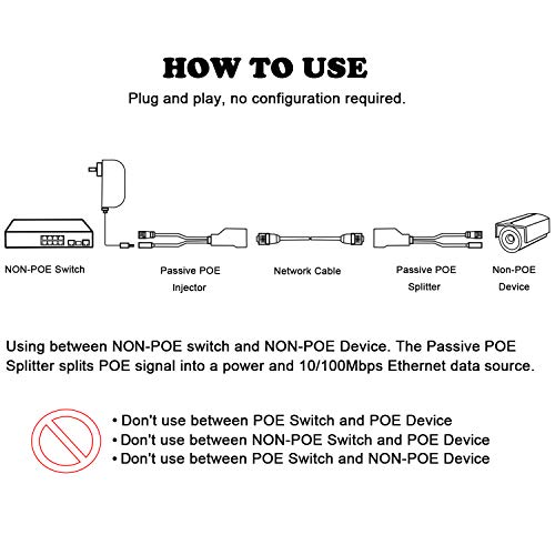 UHPPOTE PoE Splitter Injector Adaptador Power Over Ethernet 100M Red UTP 8 Nucleos miniatura 5