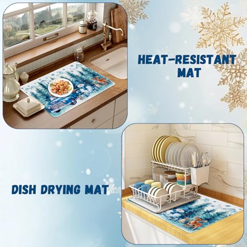 Image of Snowman Stove Top Cover for Electric Stove, Christmas Range Covers, Blue Truck Range Top Mats, Glass Cooktop Covers 28x20 inch, Winter Forest Cooktop Cover for Kitchen Winter Holiday Home Decor