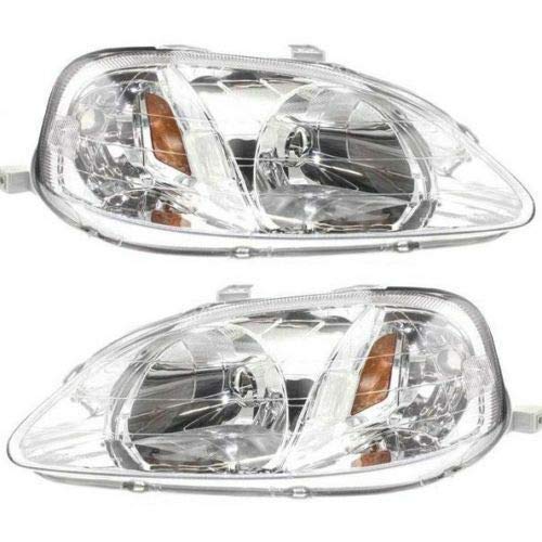 Depo Driver & Passenger Side Headlight Set Compatible with 1999-2000 Honda Civic