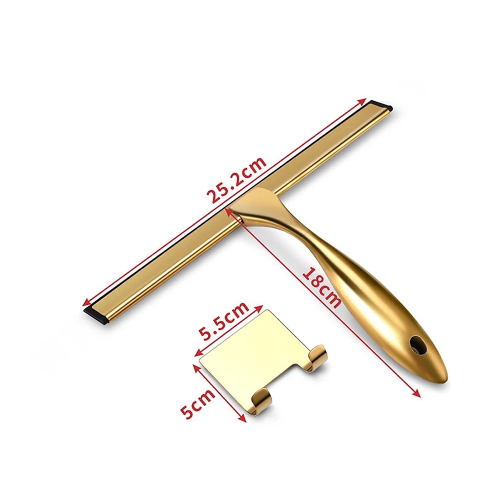Limpiacristales Ducha Escobilla de Goma Dorada Acero Inoxidable 10 Pulgadas for Ducha, Puerta Cristal, Coche, Cocina, baño con Ganchos