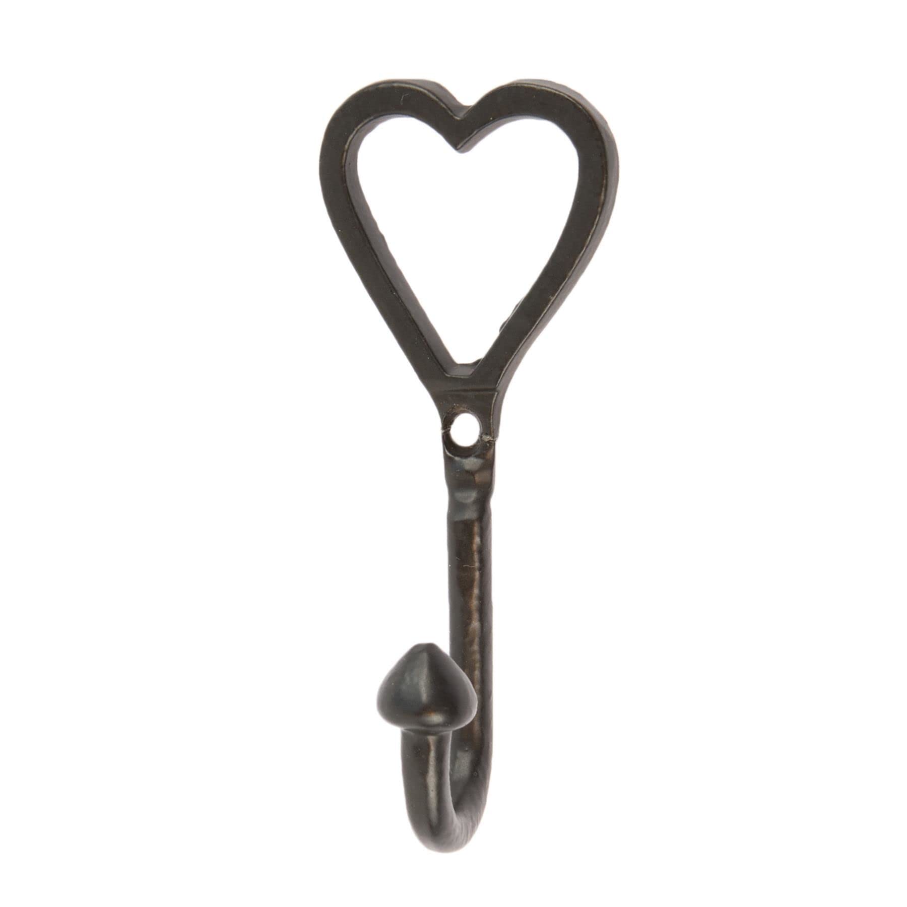 Hammer And Tongs Black 40Mm X 100Mm Single Heart Hook - Cast Iron Vintage Antique Wall Mounted Hanger