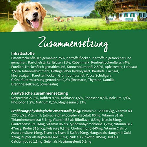 Müllers Naturhof - Ente & Rentier - 2 x 15 kg - Gartengemüse & Wiesenkräuter - Natürlich kaltgepresst - getreidefreie Rezeptur - Trockenfutter für alle Hunderassen - Traditionell hergestellt