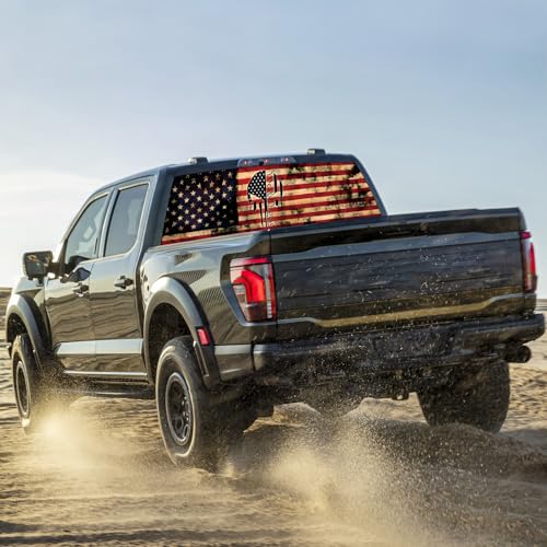 Image of Rear Window Decals for Trucks - 65x17.3 in Back Window Decals Fit Most Pickup Trucks SUV, Vinyl American Skull Flag Back Window Decal for Car Personalized Decoration - Skull Decal-4-S