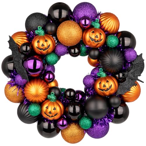 Halloween Wreath for Front Door, 13 inch Small Halloween Ball Wreath...