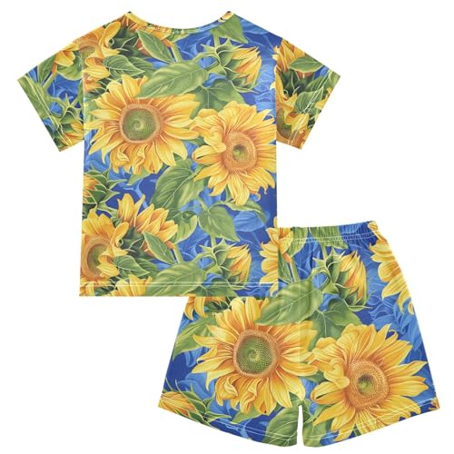 ALAZA Sunflower Blue Pajamas Short Sleeve 2 Piece Sleepwear Top and Bottom Pajama Set Unisex2