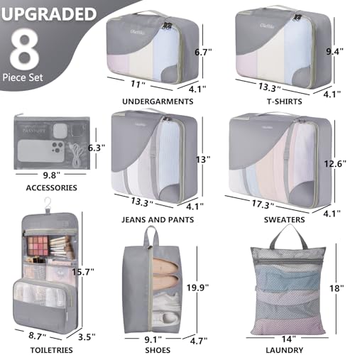 Image of OlarHike 8 Set Packing Cubes for Travel,Gifts for Women Mom,Anti-Tearing Suitcase Organizer,with Over 1000 pcs Mesh Holes,Vacation Essentials & Accessories for Cruise Ship