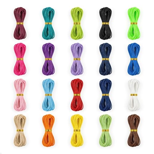QIOOLEEO 1mm Waxed Polyester Cord 20 Colors 10m/Roll Wax String for Bracelet Jewelry & Friendship Bracelet Making