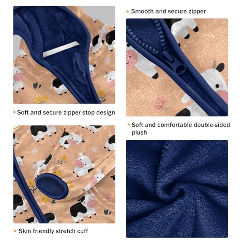 Cute Cow Toddler Fleece Jacket Baby Boys Hooded Zipper Long Sleeve Thick Warm Outerwear 3-10 Years3