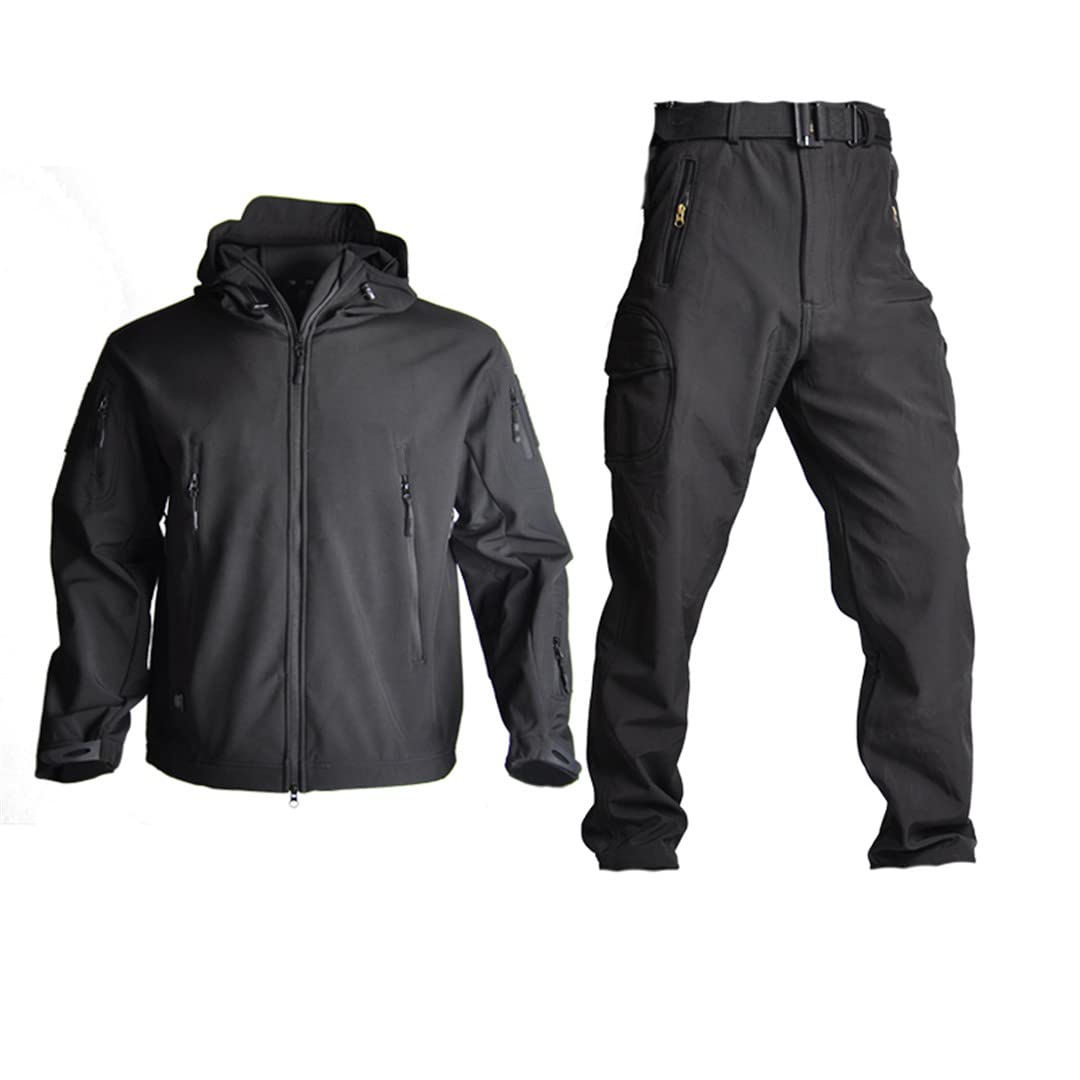 Camuffamento militare Escursionismo Giacche Set Giacca in Pile Termico Giacca A Vento Softshell Tattico Caccia Tuta Nero XL per 80-90kg