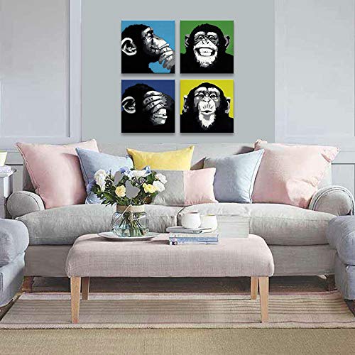 Modern Wall Art Animals Black And White Funny Modern Gorilla Monkey For Office Pop Art Monkey Painting Print Framed Wall Art For Home Decoration #TOP6