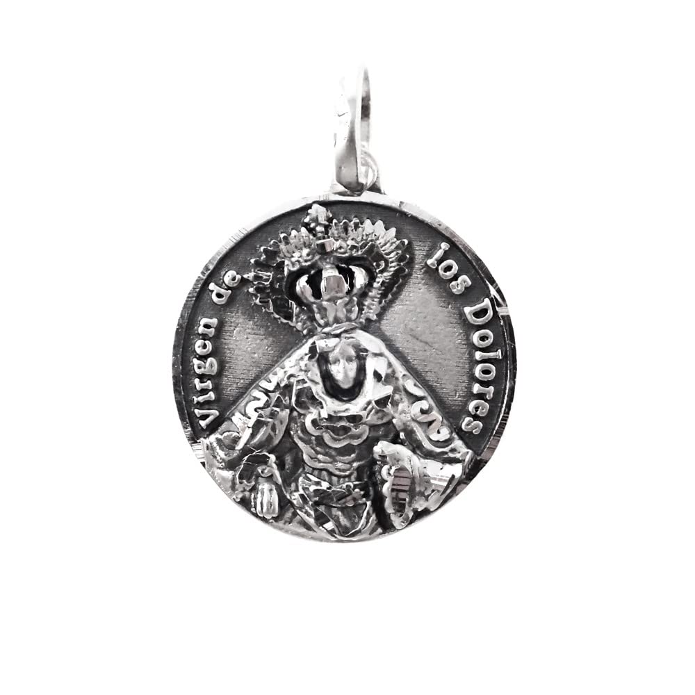 Virgen de los Dolores medalla plata Ley 925m maciza 18 mm. detalles tallados