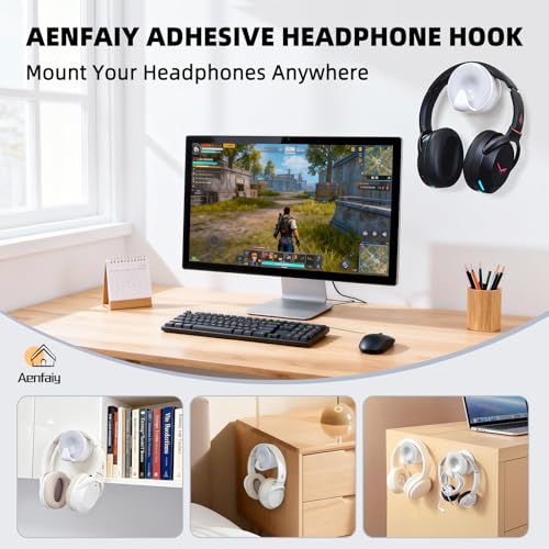 image for Aenfaiy Headphone Holder Wall Mounted, Under Desk Adhesive Headphone H