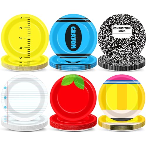 60PCS Back to School Party Paper Plates for Kids First Day of School Season Theme Party Decor Disposable Paper Notebook Theme Plates Tableware Decor for Kids Birthday Graduation Gathering Supplies