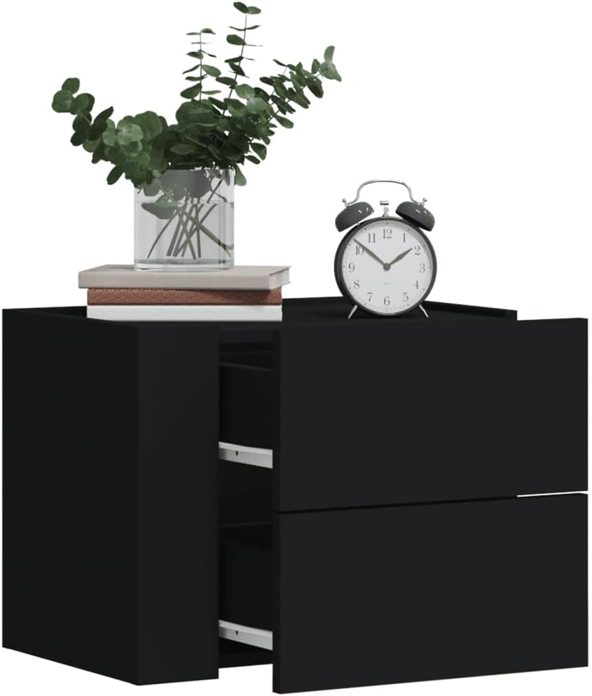 vidaXL Wall-Mounted Bedside Table with drawers open
