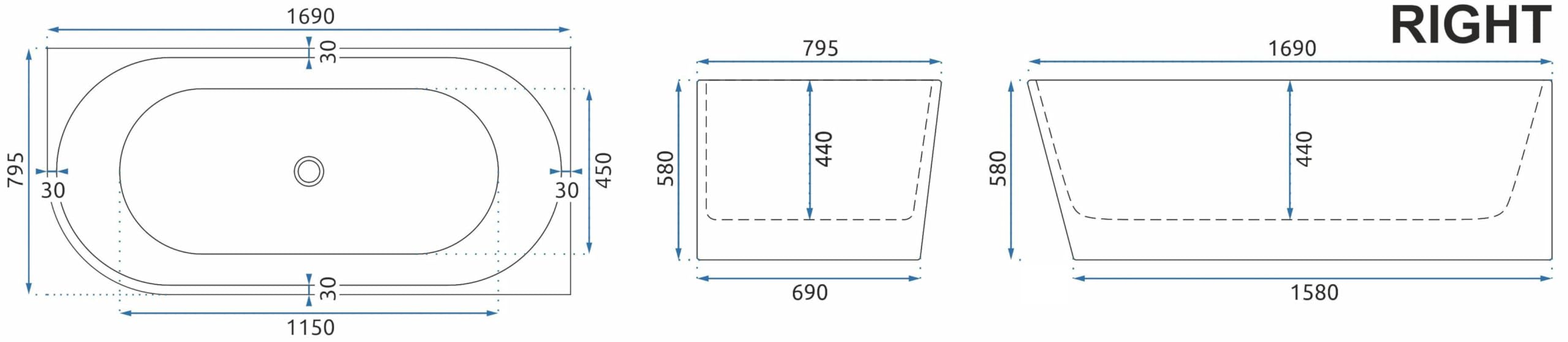 Rea Bellanto 170cm Right Wanna Akrylowa Narożna Biały, pojemność wynosi 276 litrów - 169X79,5X58CM