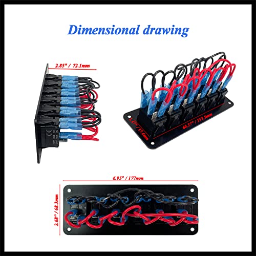 Image of 6 Gang Blue Customizable Rocker Switch Panel Pre-Built Aluminum Toggle Switch Panel with Holder Housing for Marine Boat Yacht Automotive 12V 24V IP66
