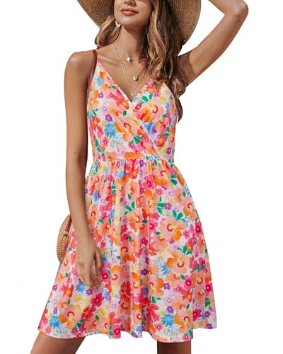 Image of STYLEWORD Womens Sundress Summer Floral Wrap V Neck Backless A-Line Casual Beach Midi Dress