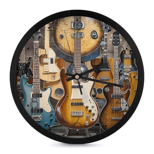 Horloge murale instruments de musique cadeau idéal guitare basse ronde 25cm