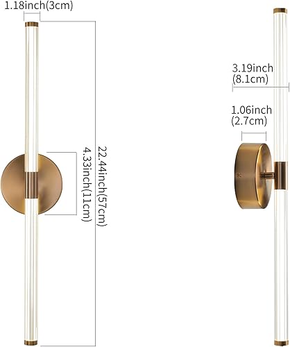 Miniatura 2 de Juego de 2 apliques de pared de latón cepillado dorado con luces LED modernas lineales para decoración de pared, juego de 2 lámparas para pared de