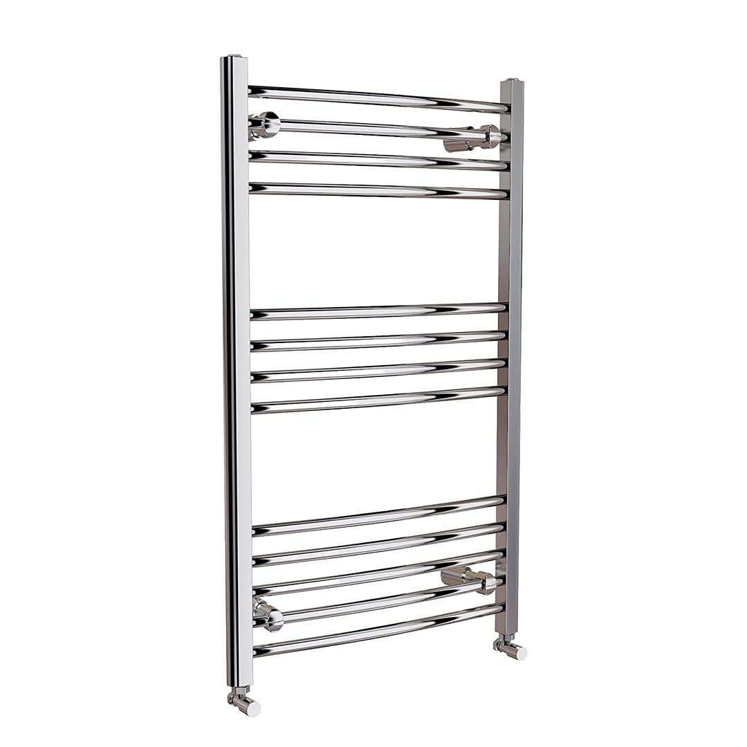 iBathUK Zypher Curved Wall Mounted Heated Towel Rail, 13 Column Steel High Thermal Output Hydronic Central Heating, Round Curved Designer Towel Radiator in Chrome, 1000 × 600mm