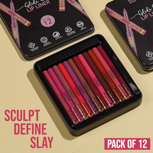 Image of INSIGHT Glide On Lip Liner Set of 12 - Intensely Pigmented, Ultra Smooth Texture, Long-Lasting, Weightless Formula - 0.3 g Each