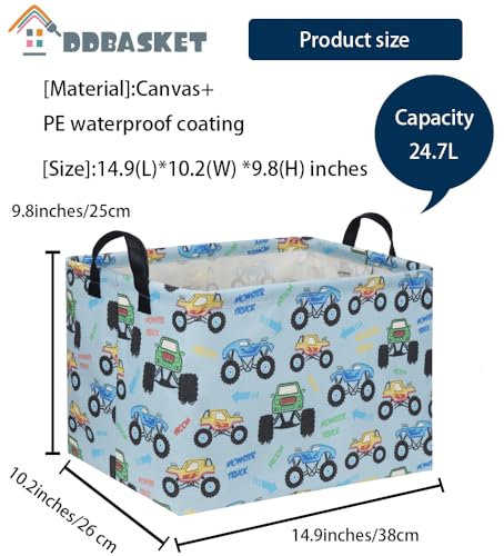 Image of Rectangular Monster Truck Baskets Kids Gift Bins Empty Baby Basket for Boys Toy Storage Basket Organizer Bin Box Room Decor for Home(Monster Truck)