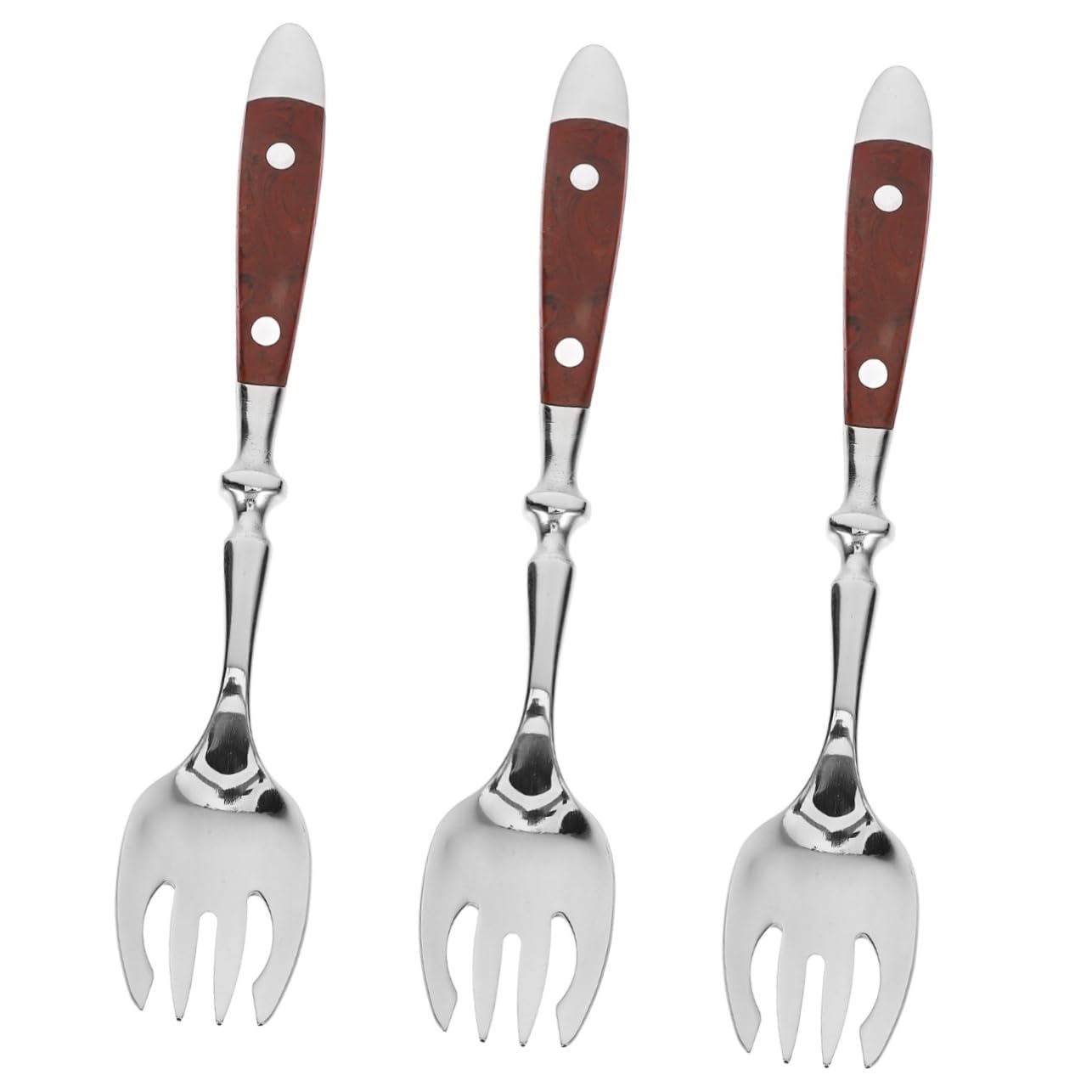 SOLUSTRE 3pcs Dinnerware Set Stainless Steel Salad Forks Wooden Handle Portable Forks for Appetizers Desserts