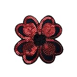 7,5 cm, precio por unidad TOMASELLI MERCERIA Aplicación parche termoadhesivo base negra bordado flor lentejuelas 7,5 cm - rojo