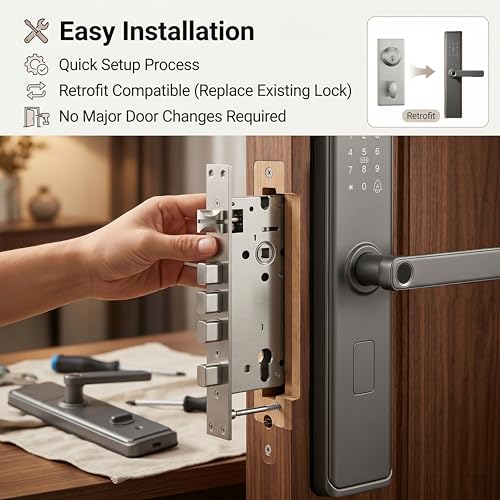 Image of Golens X33 Grey Matte Smart Door Lock | 6-Way Unlock (Fingerprint, PIN, RFID Card, Key, App, Dynamic Password) | USB Emergency Power | Premium Matte Finish Digital Lock